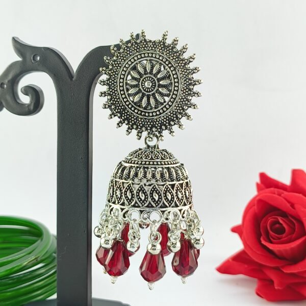 Red Oxidized Jhumka Earrings For Girls Latest Design - Image 4