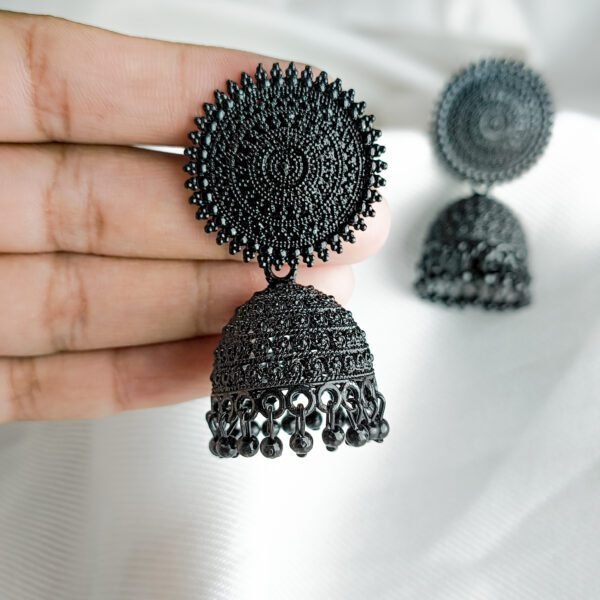 Black Jhumka Earrings For Women Latest Design - Image 4