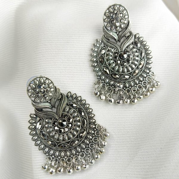 Oxidized Silver Jhumka Earrings For Women & Girls - Image 2