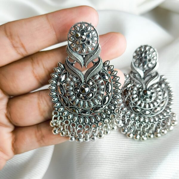 Oxidized Silver Jhumka Earrings For Women & Girls - Image 4