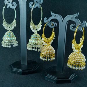 Traditional Pearl & Kundan Hoop Jhumka Earring Combo