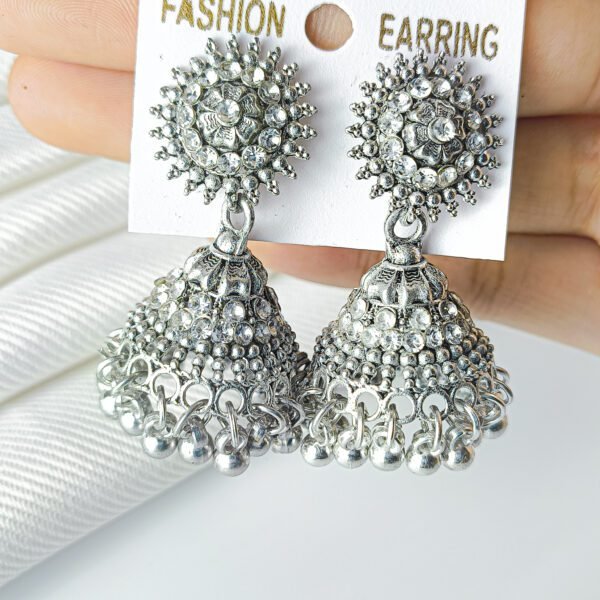 Combo of Oxidised & Golden Plated Jhumka Earrings for Women - Image 2