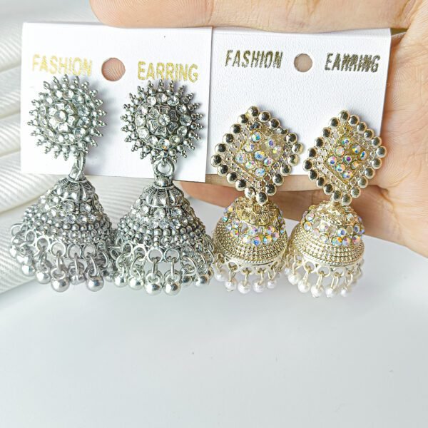 Combo of Oxidised & Golden Plated Jhumka Earrings for Women - Image 4
