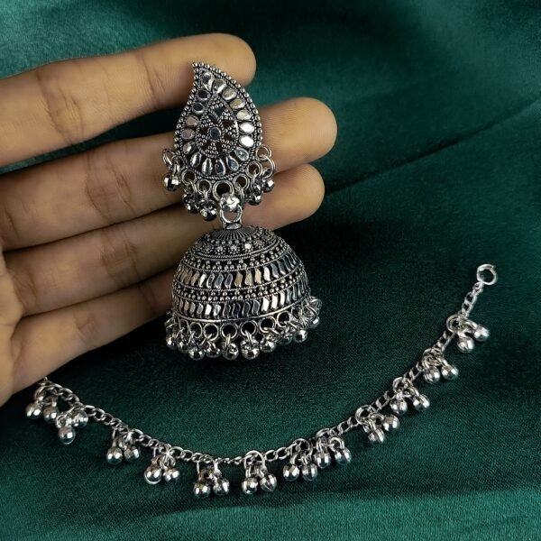 Oxidized Silver Bahubali Earrings - Image 3