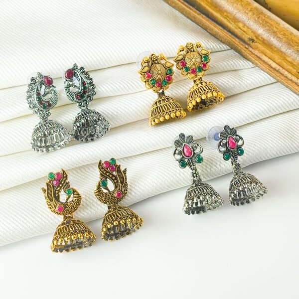 Antique Finish Traditional Jhumka Earrings Combo Set