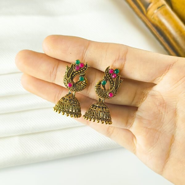 Antique Finish Traditional Jhumka Earrings Combo Set - Image 4