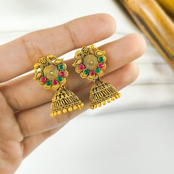 Antique Finish Traditional Jhumka Earrings Combo Set - Image 5