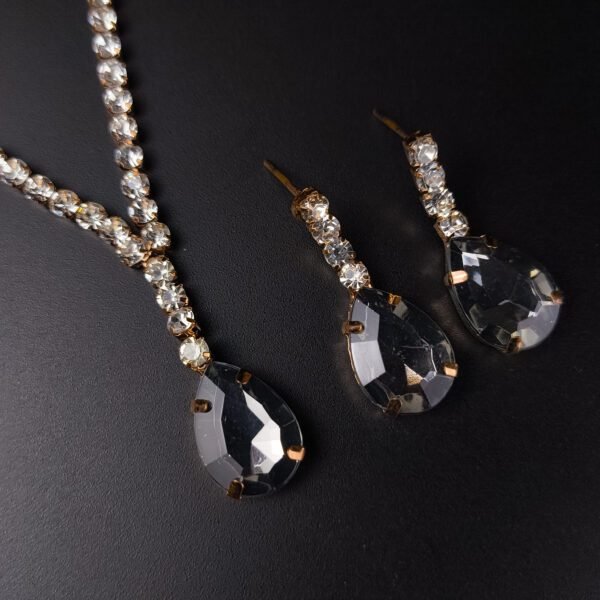 Grey Crystal Clear Teardrop Necklace Set with Rose-Gold Finish - Image 4