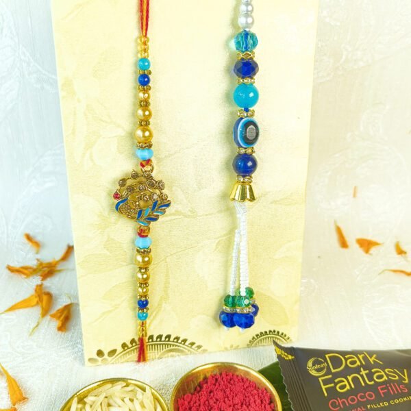 Bhaiya Bhabhi Bhaiya Bhabhi Rakhi with Roli Chawal, Chocolate & Sweet Delights Assorted Chawal Roli Pack, Lumba, Rakhi Set (Bhaiya Bhabhi Rakhi Set, Chawal-Roli Packet, 2 Dark Fantasy Choco Fills) - Image 4