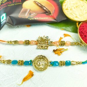 Designer Rakhi Set of 2 For Brother (Rakhi Set of 2, Chawal-Roli Packet, 1 Dark Fantasy Choco Fills)